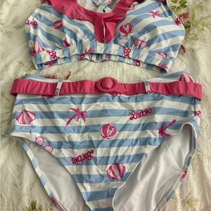 Unique Vintage Barbie Stripe Bikini in Light Blue and Pink